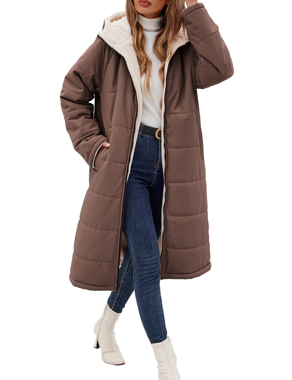 Women Winter Coats Fleece Long Coats Jackets Oversized Warm Down Jacket with Hood